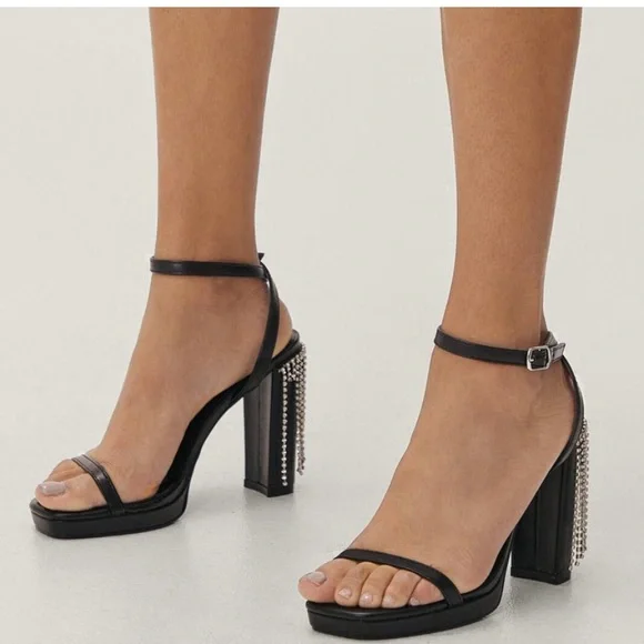 Nasty Gal Shoes Nastygal Faux Leather Diamante Fringe Heels
